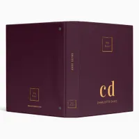 Logo purple monogram burgundy business office  3 ring binder