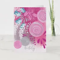 Floral Silver Gold Foil Birthday Greeting Card