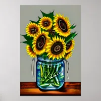 Sunflowers in Glass Vase Poster