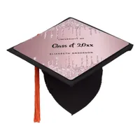 Blush pink glitter drips name school graduation cap topper