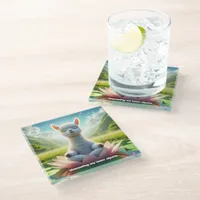 Cute Alpaca Meditating on Lotus Pad in Lake Glass Coaster