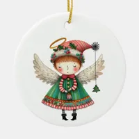 Folk Art Style Cute Angel Ceramic Ornament