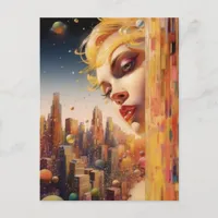 Blonde Haired Woman in a City Postcard