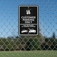 Your White Logo On Black Customer Parking Only Tow Metal Sign