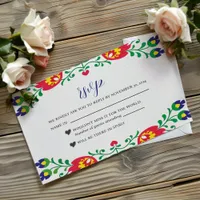 Mexican Fiesta Colorful Floral Botanical Wedding RSVP Card