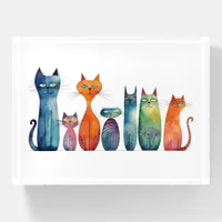 Cute Cats Watercolor Blue Orange Green Whimsical Paperweight