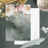 Floral Drama Wedding Green ID1022 RSVP Card