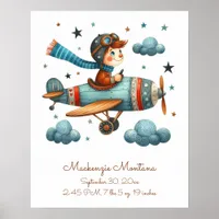 Personalized Cute Nursery Art Child Flying Plane Poster