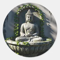 Serene Tranquil Buddha Fountain  Classic Round Sticker