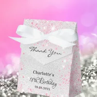 Birthday silver pink glitter thank you favor boxes