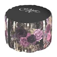 *~* 3  Gothic MONOGRAM Flowers Stripes Black Pouf