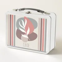 Modern Leaf & Stripes Pretty Boho Color Palette Metal Lunch Box