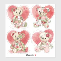 Roses and Hearts Patchwork Bears Stickers