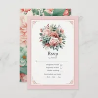 Dusty Rose, Mint Green, and Blush Floral Wedding RSVP Card