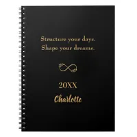 Black gold inspirational quote notebook