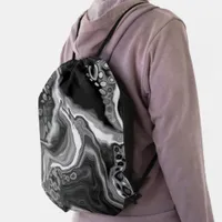 Black and White Marble Digital Fluid Art   Drawstring Bag