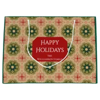 Retro Green Pine Star Red Lace Design Christmas Large Gift Bag