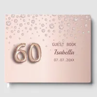 60th birthday rose gold blush name glamorous  guest book