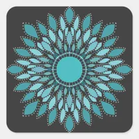 Elegant Mandala  Teal Lotus Flower  Square Sticker