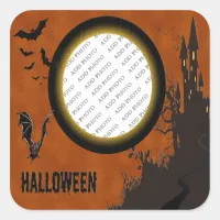 Bat, Haunted House Photo Frame and Orange Sky Square Sticker