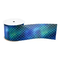 Mermaid Scales Pattern Blue ID600 Satin Ribbon