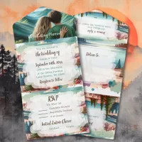 Pretty Mountains Scene Wedding  All In One Invitation