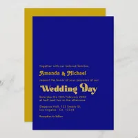 Bold Retro Typography Navy and Gold Wedding Invitation