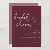 Modern Bridal Shower Invitation in Merlot Wine