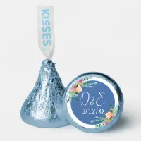 Blue Floral Pink Rosebud Wedding Personalized Hershey®'s Kisses®