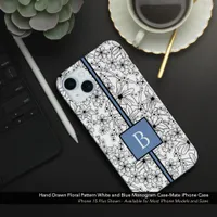 Daisy Black White Floral Pattern Blue Monogram  iPhone 15 Plus Case