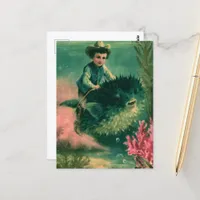 Cute Pufferfish Retro Cowboy  Postcard