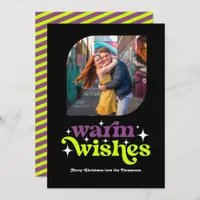 Plum & Chartreuse Modern Retro Christmas Photo Holiday Card