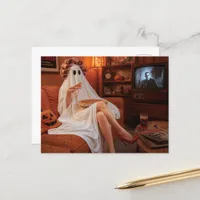 A Ghost Eating Pizza Postcard