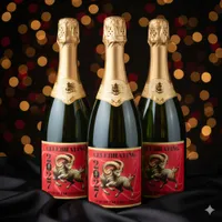 Stunning Red Gold Chinese Year of Fire Goat 2027 Sparkling Wine Label