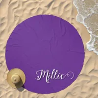 Monogram Name Script Purple Beach Towel