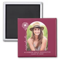 Burgundy Handwritten Floral Arch Graduation Magnet