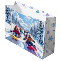 Children Gleefully Sledding Winter Fun Large Gift Bag