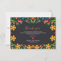 Mexican Black Floral Colorful Botanical Wedding Thank You Card