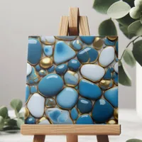 Elegant Pebbles with Blue White and Gold Accents Ceramic Tile