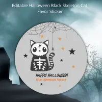 Funny Spooky Halloween Skeleton Black Cat  Classic Round Sticker