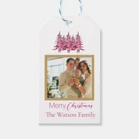 red and white Pagoda  Christmas Trees 1-Photo Gift Tags