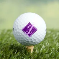 Elegant Purple Marble Diamond Initial Script Golf Balls