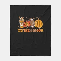 Tis The Season Pumpkin Leaf Latte Fall Thanksgivin Fleece Blanket