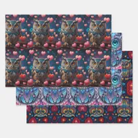 Owl set of gift wrapping paper sheets