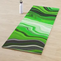 Green and Black Marble like Striped Fluid Art   Yoga Mat