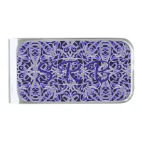 Purple and Silver Lace Pattern Silver Finish Money Clip