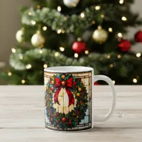 Stained Glass Style Christmas Wreath Bow Coffee Mug