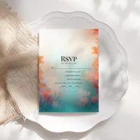 Teal and Coral Sunset Destination Beach Wedding RSVP Card