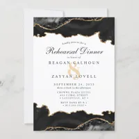 Black Gold Marble Agate Modern Rehearsal Dinner In Invitation