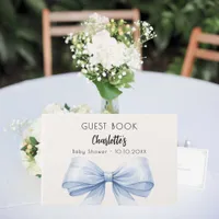 Guest book Baby Shower blue bow beige cream boy